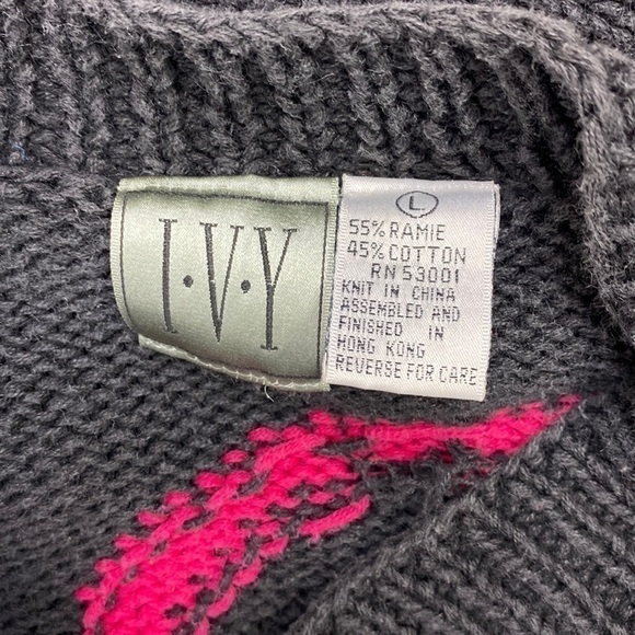 Vintage IVY 80s Abstract Black Colorful Knit Sweater Size Large - Picture 3 of 6